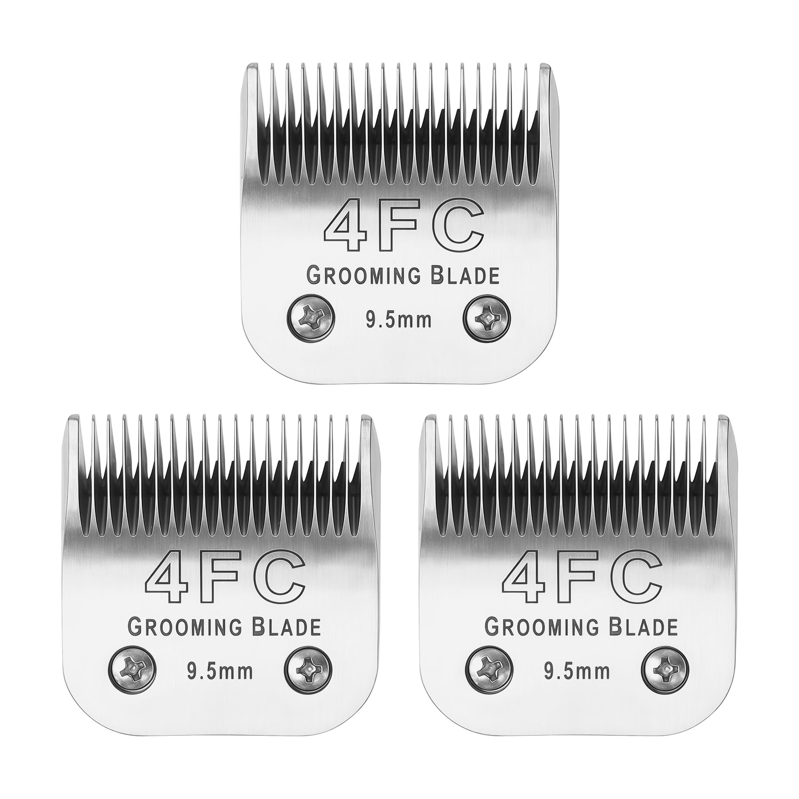 MEMIRY 3 Pcs Size 4FC Detachable Dog Grooming Blades, Compatible with Andis, Oster A5, Wahl KM10 Series Clippers, Cut Length 9.5mm, Silver(4FC 9.5mm, 3Pcs)
