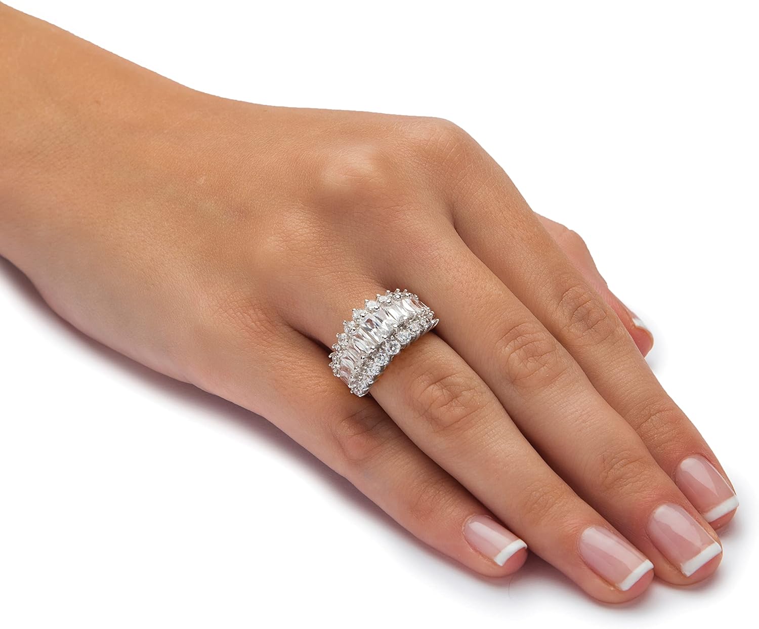 PalmBeach Platinum-plated Sterling Silver Emerald Cut Cubic Zirconia Anniversary Ring Sizes 5-10