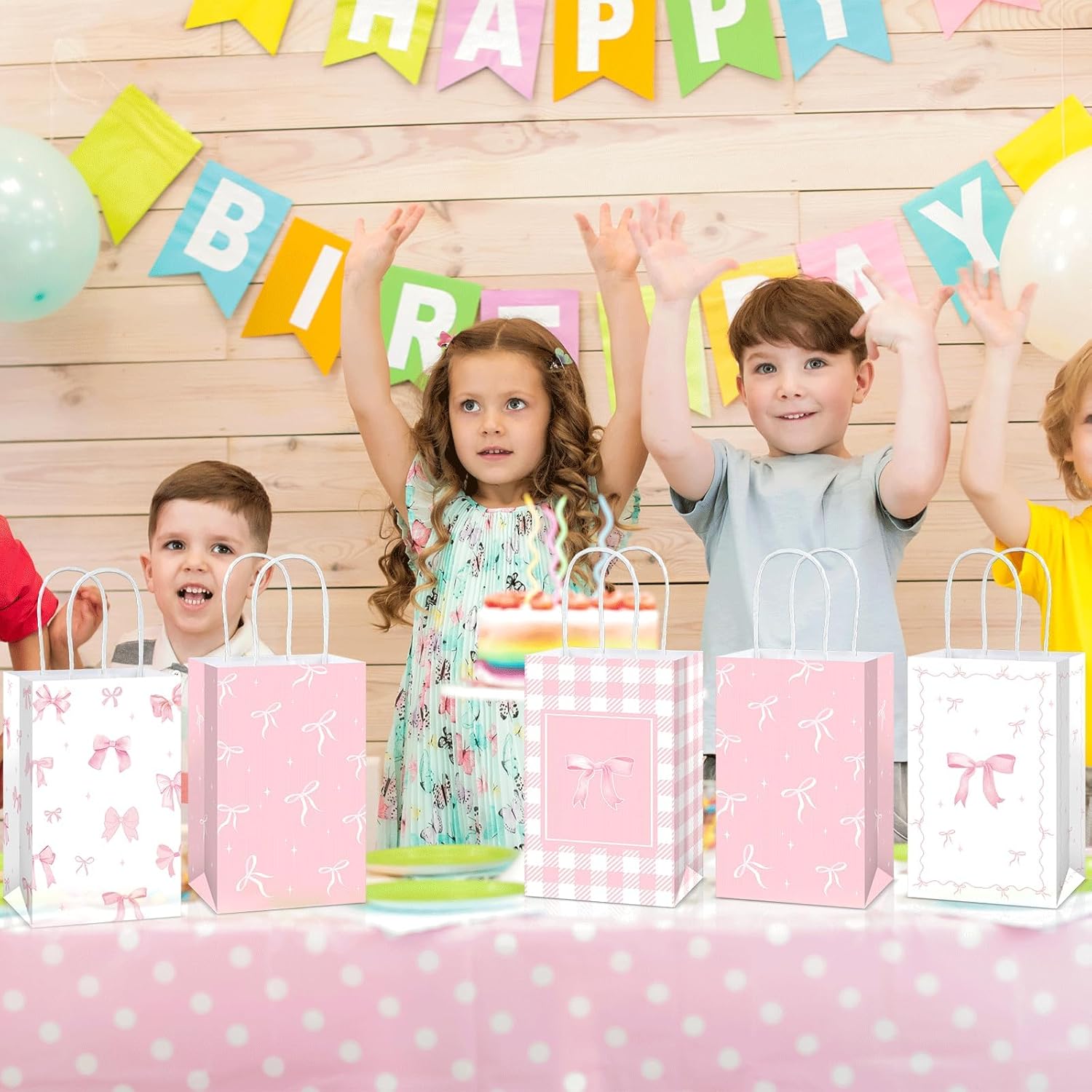 24Pcs Pink Bow Party Favor Bags Bows Themed Goodie Bag Candy Bags for Birthday Bachelorette Parties Decoration Coquette Bow Gift Treat Bag with Handles for Bridal Engagement Baby Shower Party Supplies - Image 7