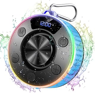 Bluetooth Lautsprecher mit LED Licht, Klein Duschlautsprecher Bluetooth 5.3