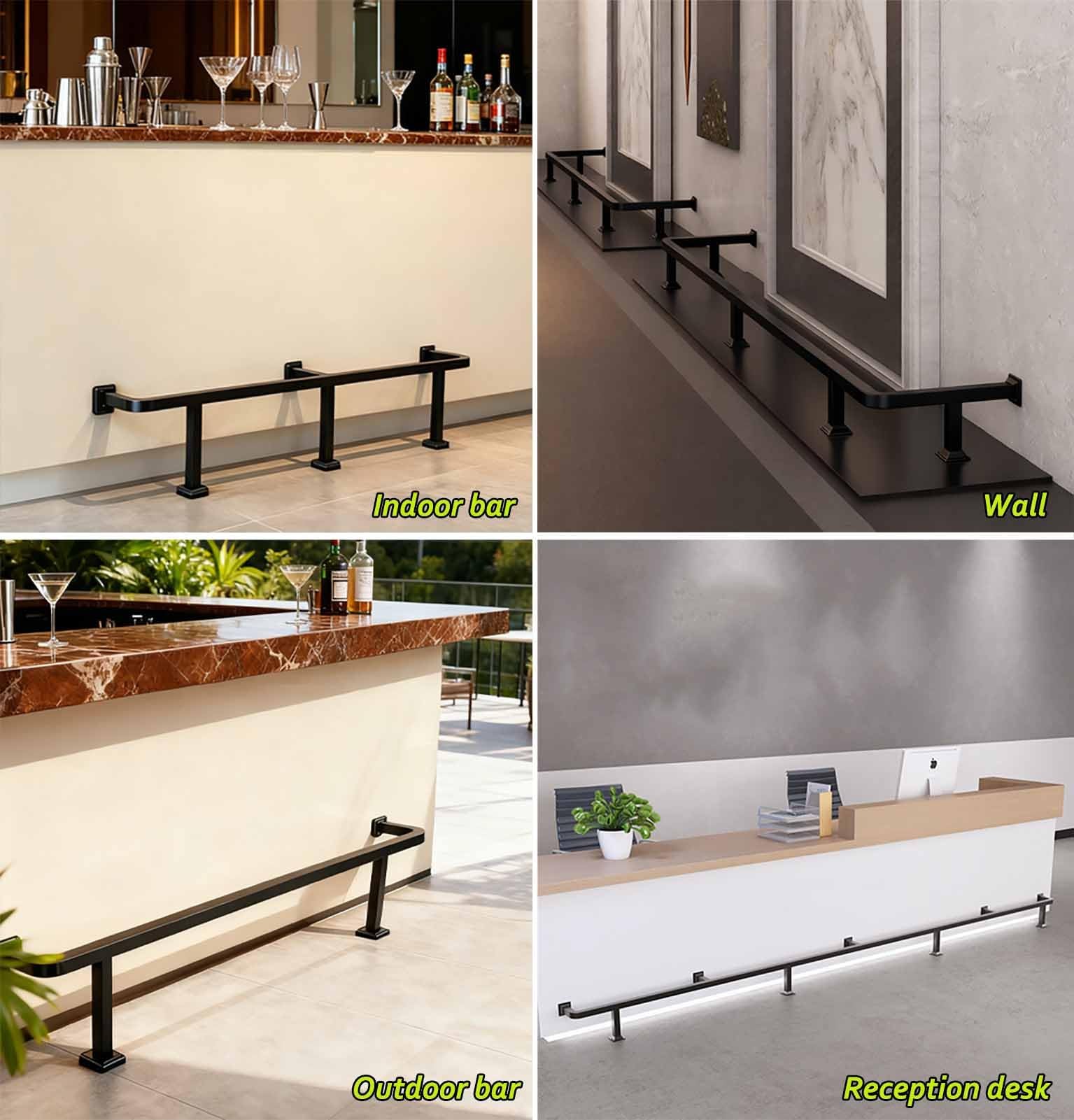 Barra Poggiapiedi Per Bancone Bar E Isola Cucina – Acciaio Zincato, Nero, Lunghezza 160 Cm, Diametro Tubo 3.2 Cm, Montaggio A Pavimento