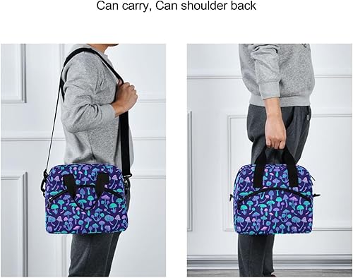 Miniatura 6 de Lonchera con forma de hongos para hombres y mujeres, bolsa cruzada de gran capacidad con aislamiento, bolsa de almuerzo reutilizable