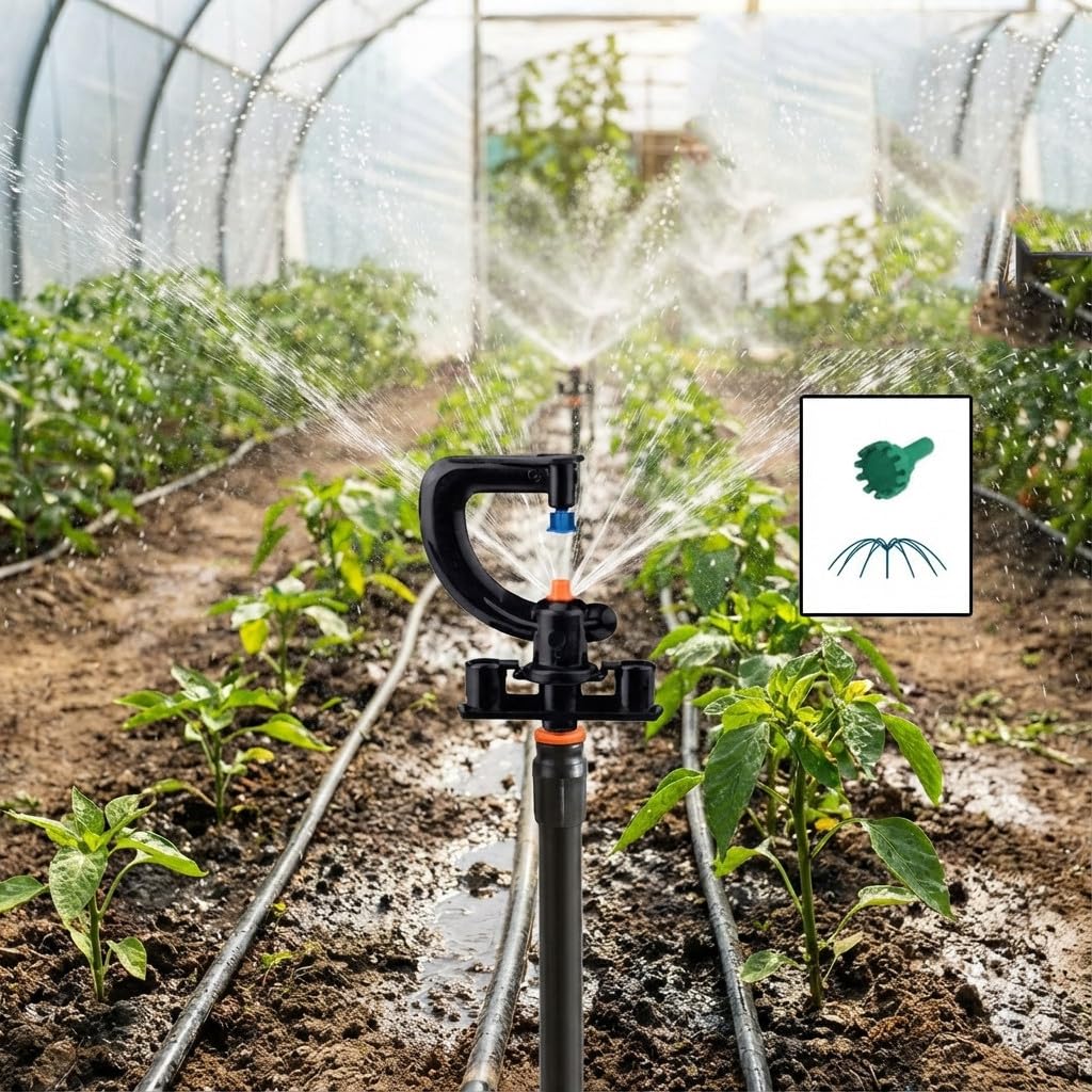 Suinga 100 x MICROASPERSOR 12 chorros montado con microtubo y Toma, con estaca de 40 cm para riego agricola y riego en jardineria