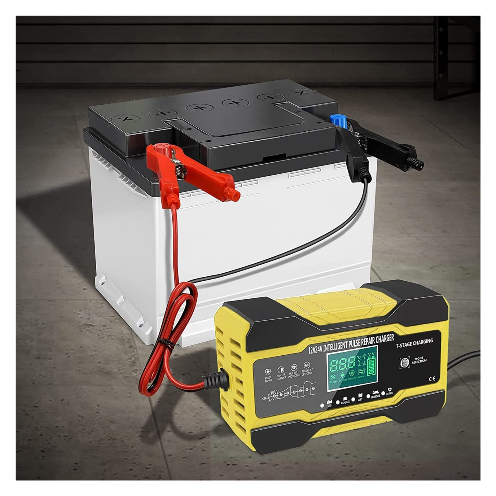 Arrancador de batería 1 2v 10a Cargador de batería de Coche 2 4v 5a Completo AUTOMÁTICO AUTOMÁTICO AUTOMÁTICO AUTOMÓVILES DE Pulso Inteligente Gel agm Mojado Plomo-ácido (Color : Rot)