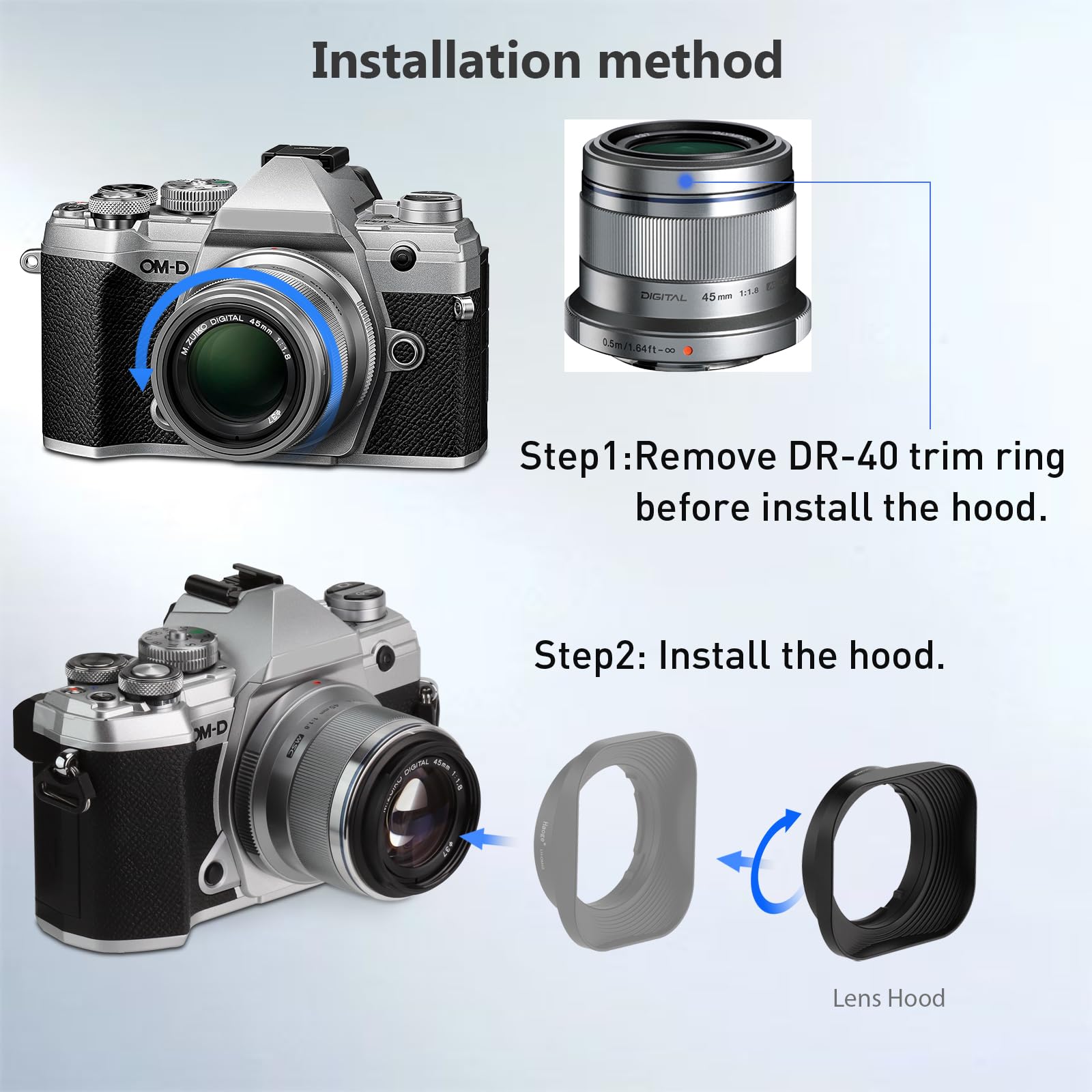 【KEN】OLYMPUS M.ZUIKO 45mm F1.8 フードセット Amazon | Haoge LH-OM45 メタルスクエアレンズフード Olympus M.ZUIKO