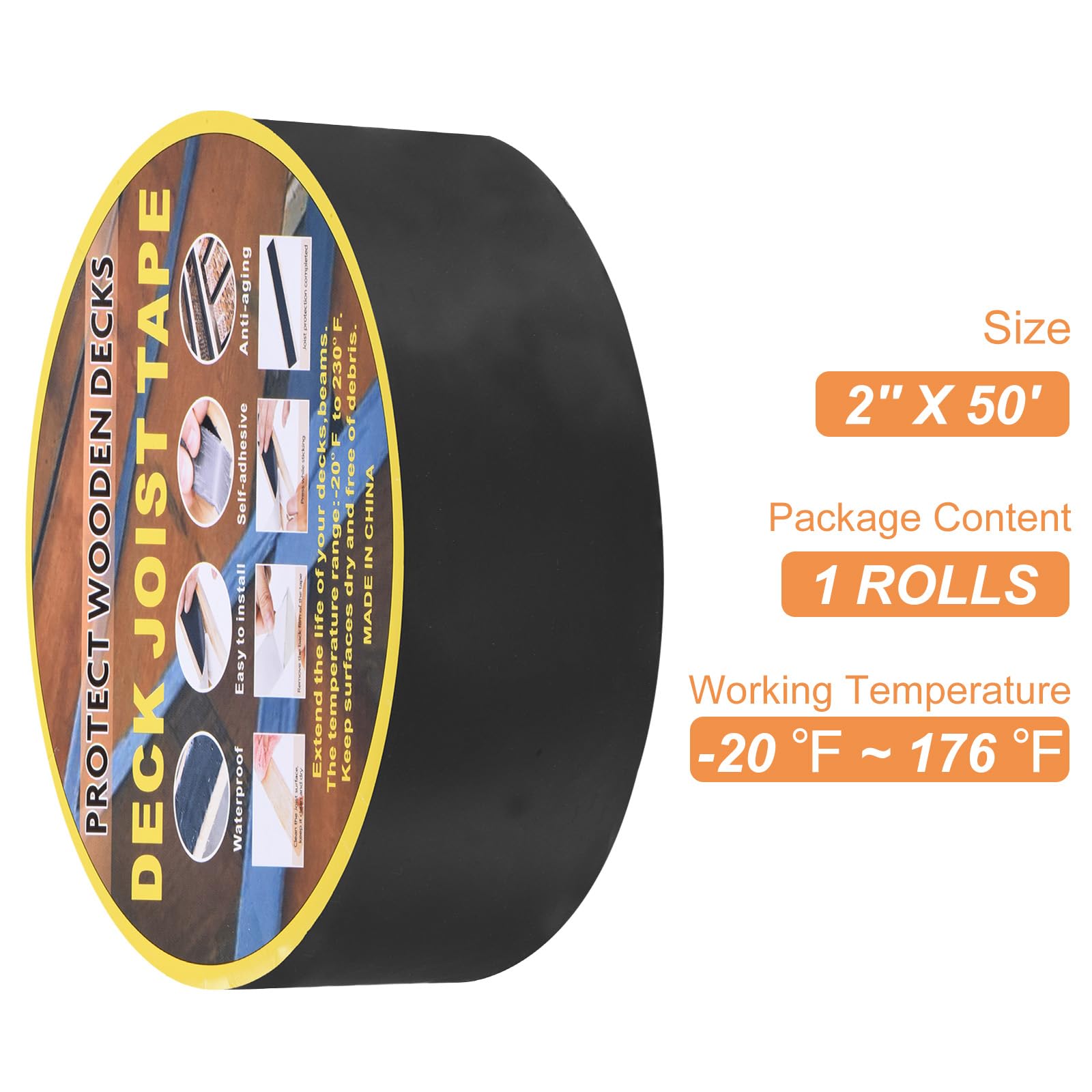 QUARKZMAN 5 Rollos de Cinta para Vigas para Cubiertas 2" x 50' Cinta para Vigas de Butilo Resistente A La Intemperie para Cubiertas de Madera y Vigas de Techo, Negra