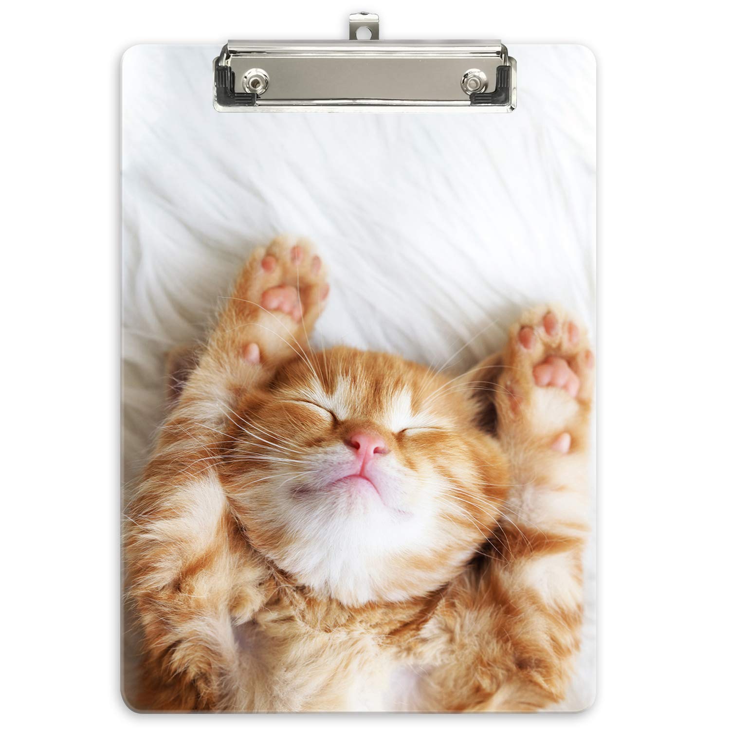HongriPlastic Cute Clipboard, Letter Size for Students, Teacher, Woman and Kids, Low Profile Clip, Decorative Pattern, Size 9 x 12.5 in, Sleeping Cat