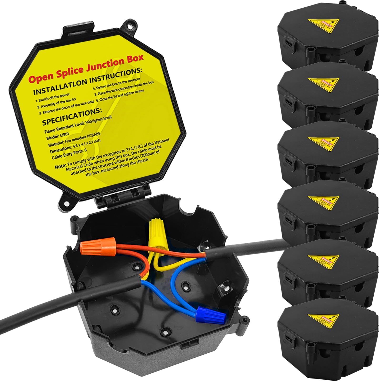 Black Open Splice Junction Box - 6 Pack -1 Black Open Splice Junction Box - 6 Pack -1