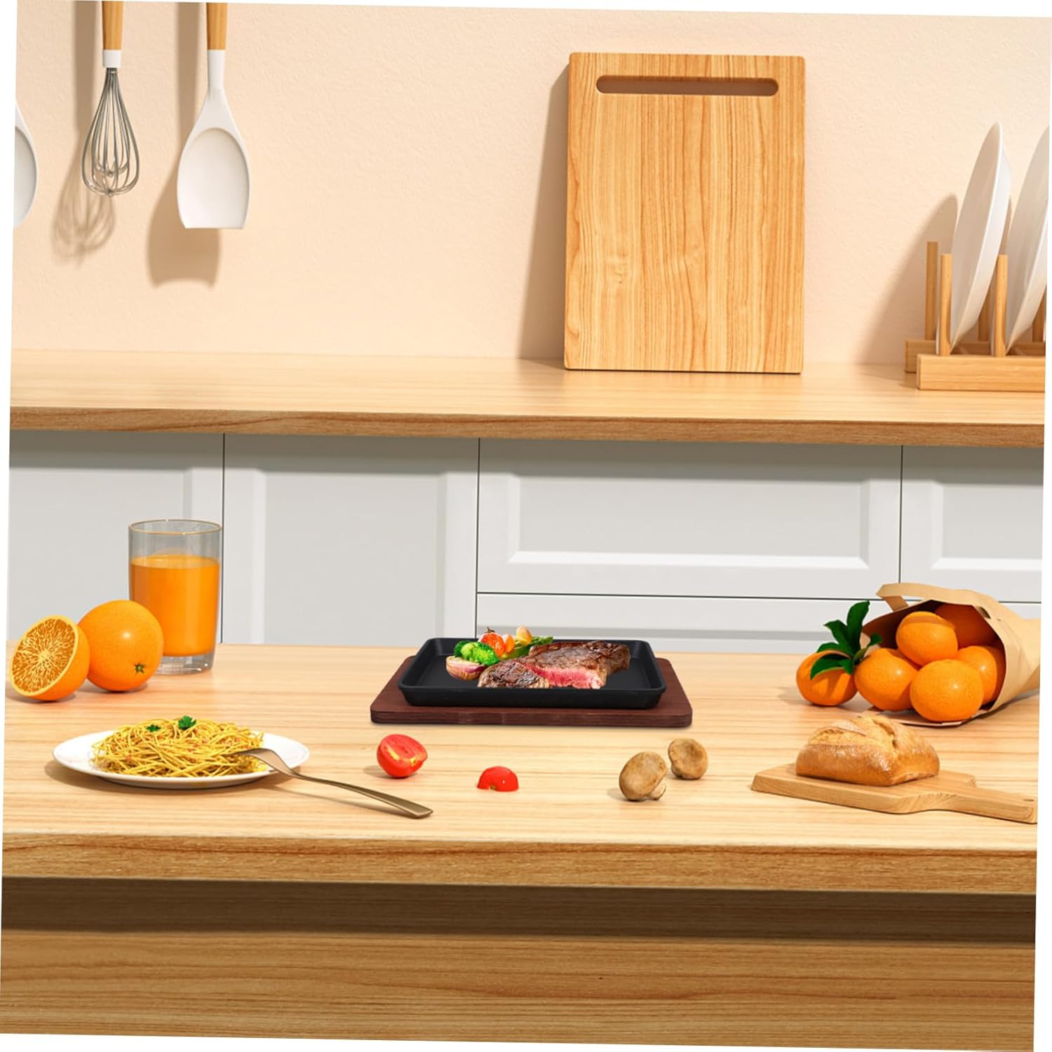 KICHOUSE Cast Iron Fajita Skillet Base Non-stick Cooking Pan for Steak and Vegetables for Home Kitchens and Restaurant Use