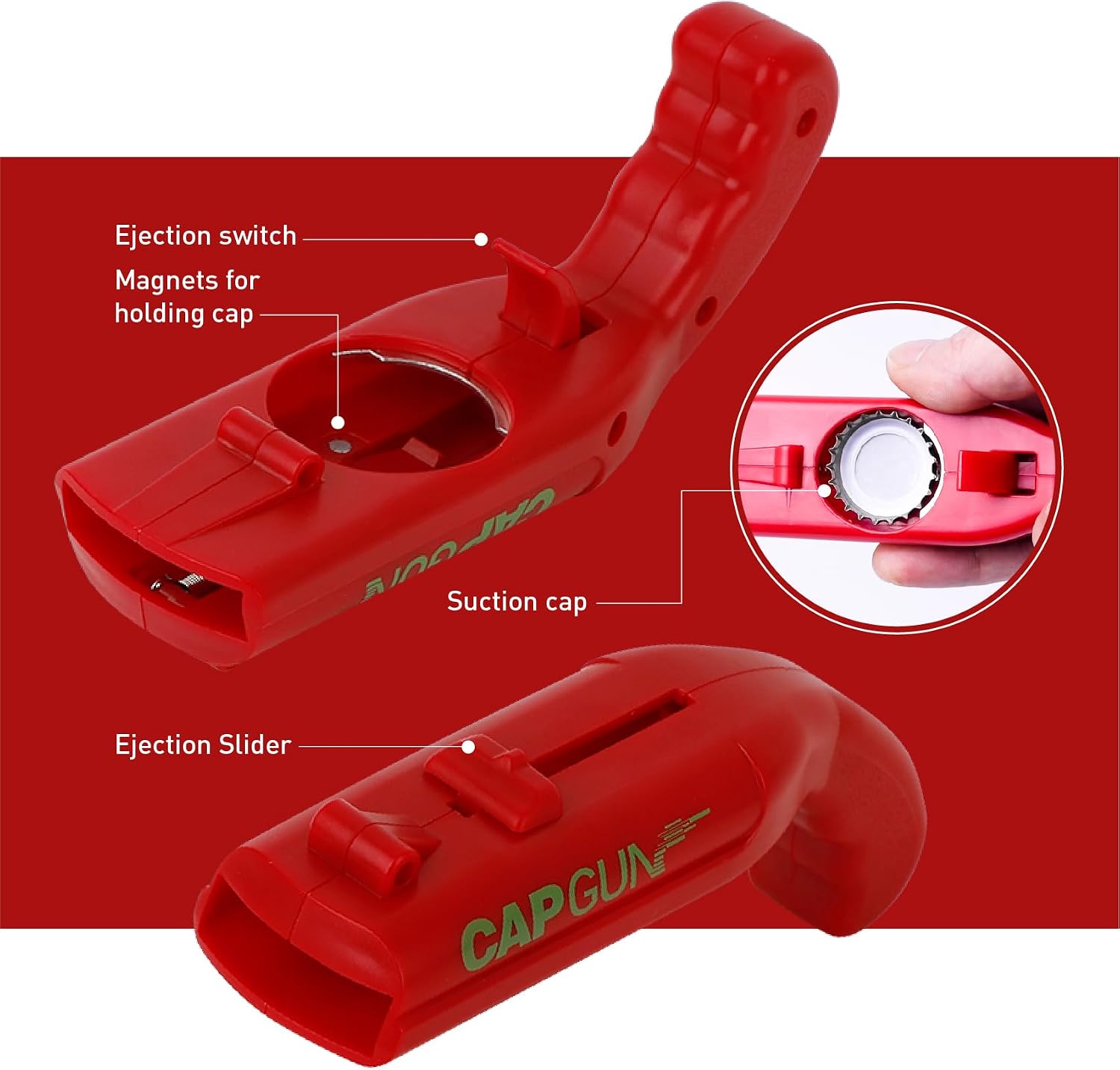 Cap Shooting Bottle Opener Gun - Launches Caps for World Cup Parties, BBQs & Adult Gatherings, Fun Gadget for Men, Unique Gag Gift for Sports Events (1 pc black)