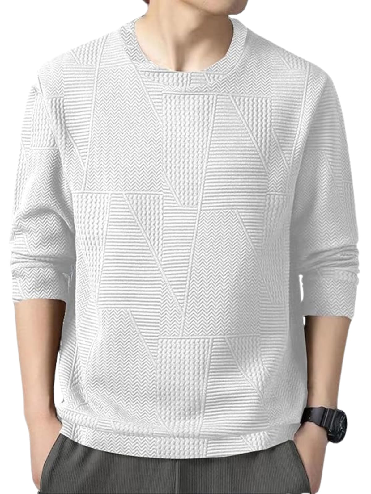 greciilooks Full Sleeve T Shirt for Men | Casual T-Shirts for Man|Poly Cotton Textured Oversized Fit T-Shirt | Round Neck T-Shirt's-picture-10