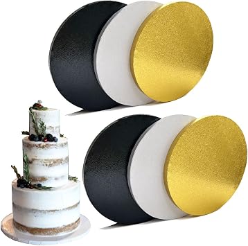 ANSSDO 14 Inch Round Cake Drums, 6 Packs Greaseproof Cake Drum in Gold Black White Assorted Color Cake Base, Cardboard Cake Boards for Presenting Heavy/Tall Tiered Cakes, Base para Pastel