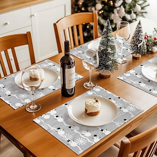 Miniatura 2 de Juego de 6 manteles individuales de invierno para mesa de comedor de Navidad, lino de algodón, impermeable, mantel de mesa de copo de nieve, tela