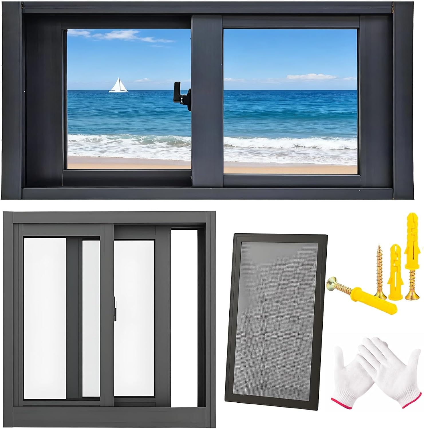 Aluminum Basement Sliding Window Horizontal Replacement Basement Shed Windows for Bathroom Garage Shower Chicken Coop, Small Flush Mount Window, Privacy and Ventilation(White,32x21in)