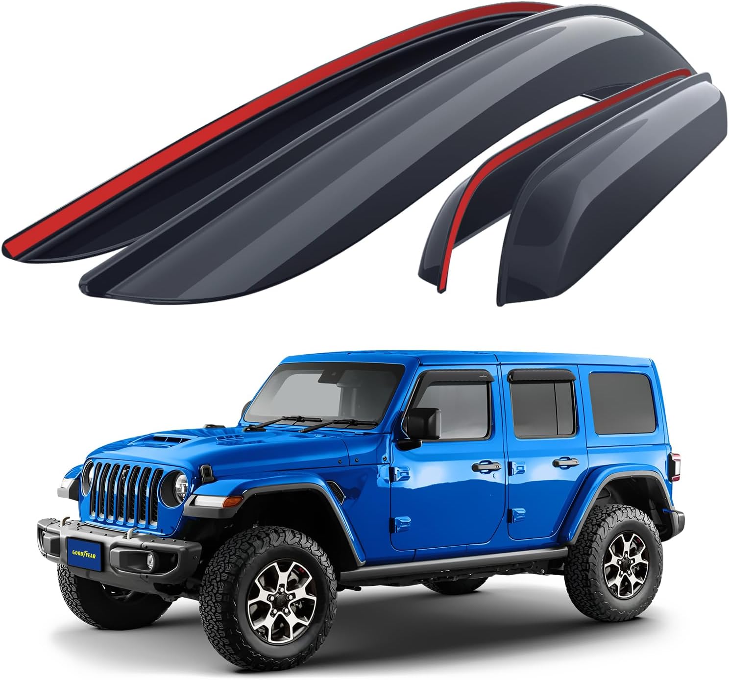 Goodyear Shatterproof Side Window Deflectors for Jeep Wrangler JL 2018-2026/Jeep Gladiator 2020-2026, Tape-on Rain Guards, Window Visors, Vent Deflector, Vent Visor, Car Accessories, 4 pcs- GY003198LP