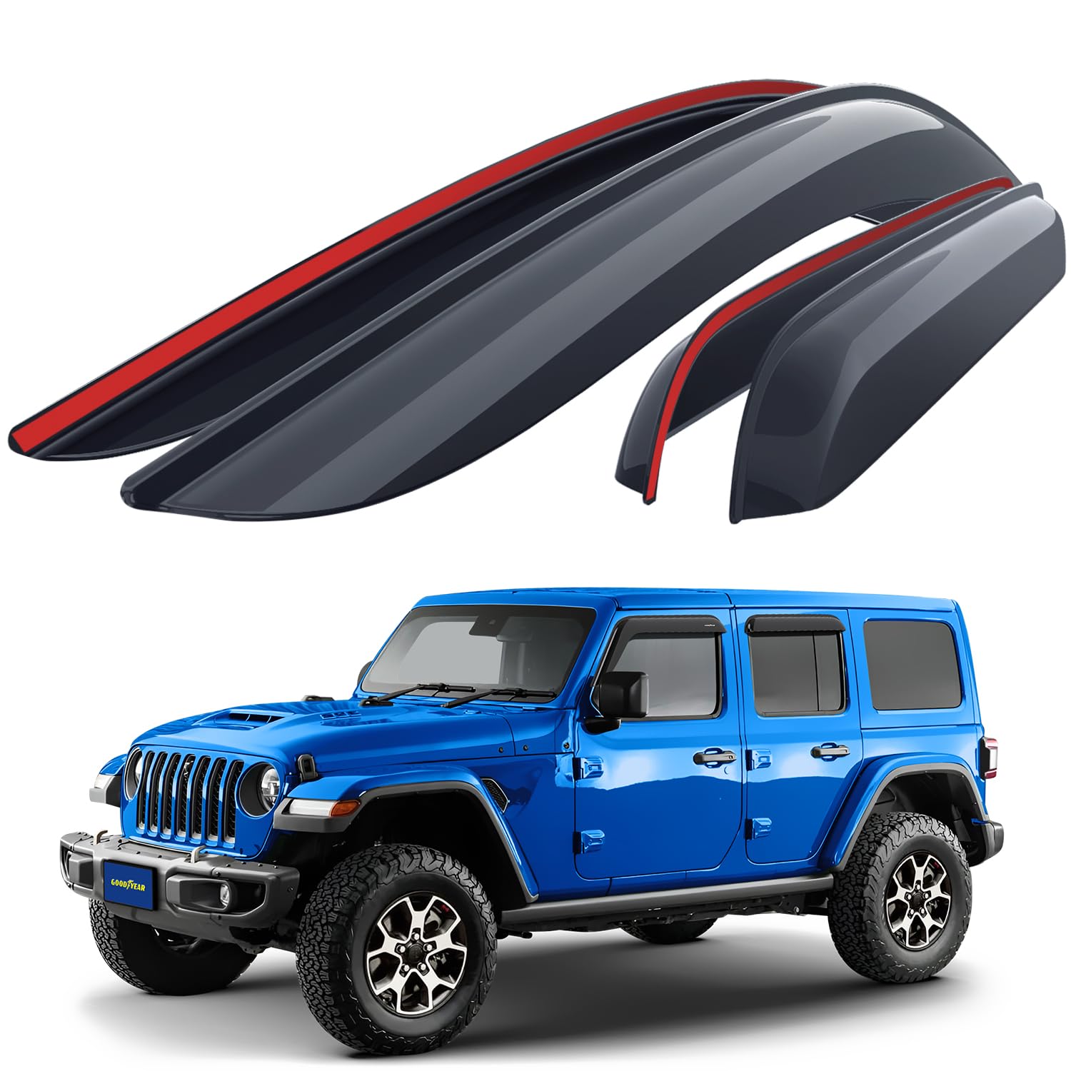 Shatterproof Side Window Deflectors for Jeep Wrangler 2018-2023 JL/Jeep Gladiator 2020-2023, Tape-on Rain Guards, Window Visors, Vent Deflector, Vent Visor, Car Accessories, 4 pcs- GY003198LP