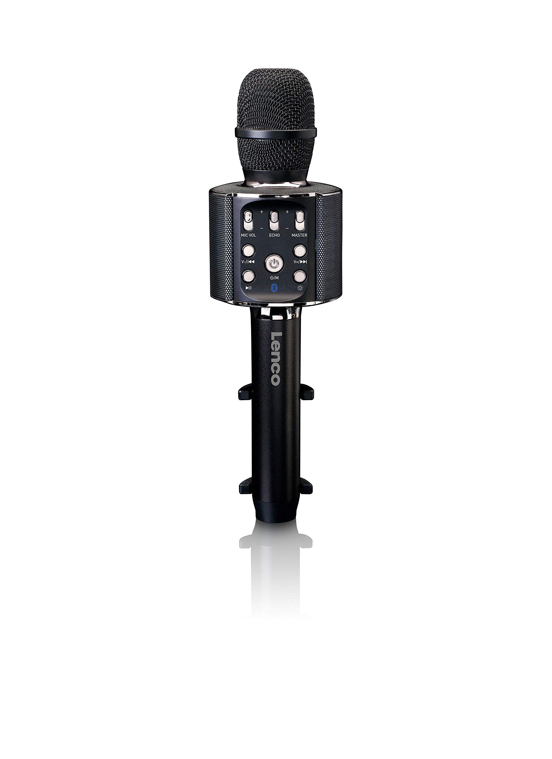 Lenco BMC-090 - Karaoke microphone - Bluetooth V4.2 - With smartphone holder - 5 Watt RMS - LED lighting effects - Built-in 1200mAh battery - Android and iOS - black