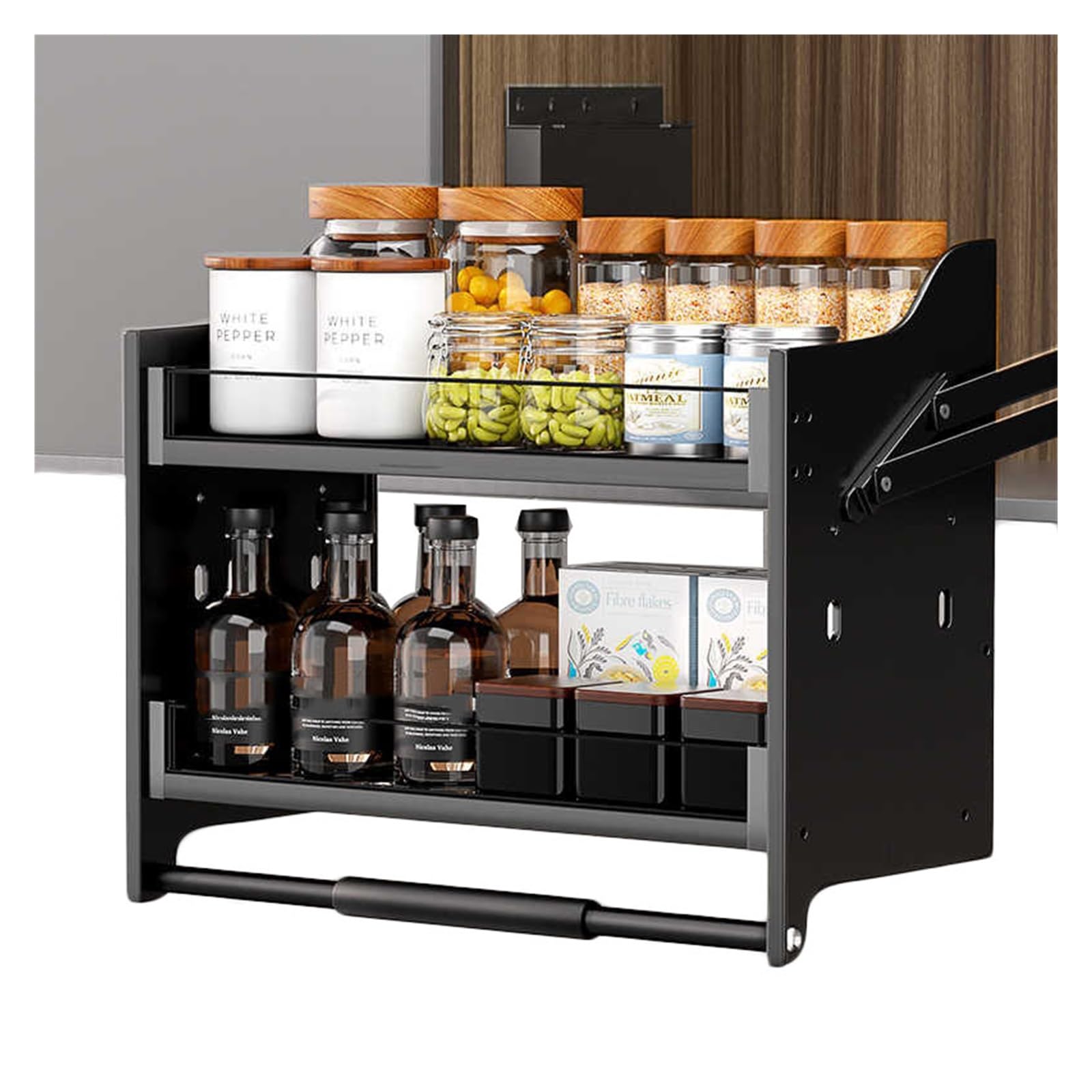 XLTFUC Pull-Down Cabinet Organizer, 2-Tier Kitchen Cabinet Pull-Down Shelves for Kitchen Appliances Lift Upper Cabinets 4 Load-Bearing Settings(410x260x540mm)