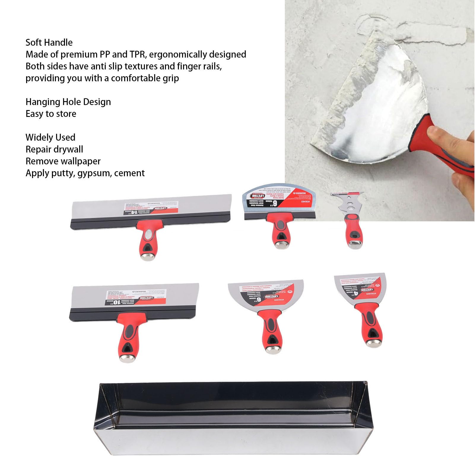 Kit de Herramientas Manuales para Paneles de Yeso con Bandeja de Barro de 16 Pulgadas, Herramientas de Cinta de Masilla de Acero Inoxidable para Reparación de Paredes, Acabado