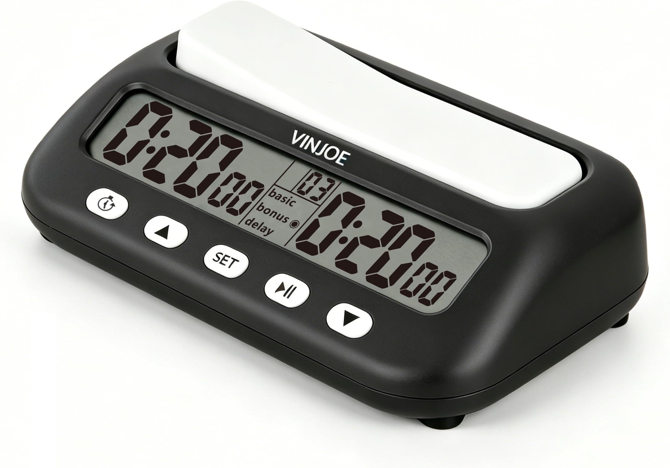 VINJOE Chess Clock Digital Chess Timer Professional for Board Games,Portable Digital Chess Clock & Game Timer with Basic,Bonus,Delay and Positive Time Features Best Gifts for Christmas(Without Battery