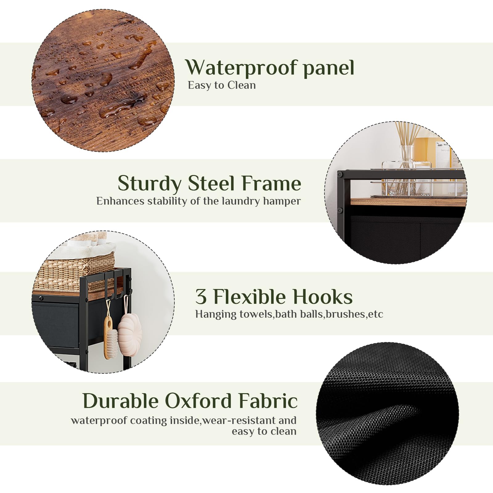 Carro para la ropa sucia con mueble, 120 l, 3 compartimentos, 2 cajones de tela, superficie de madera, 85 x 74 x 30 cm, negro (negro, 83 x 32 x 85 cm)