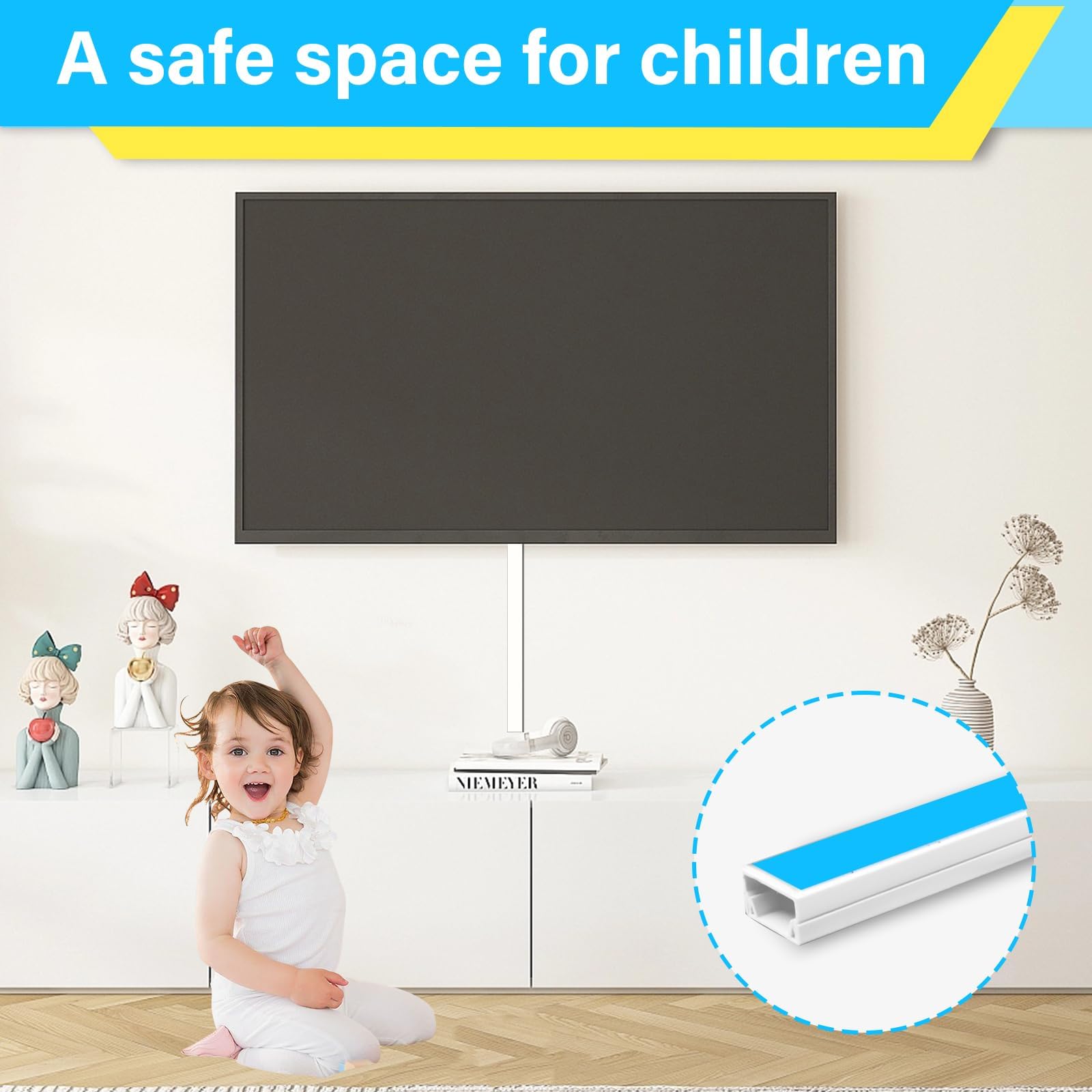 16 pcs Goulotte Passe-Câbles Autocollante Blanche, Cache-câbles en PVC, Cache Fil Mural, Dissimuler Les câbles d'alimentation et TV Mural,Rangement de Câbles de Téléviseur avec 22 Accessoires