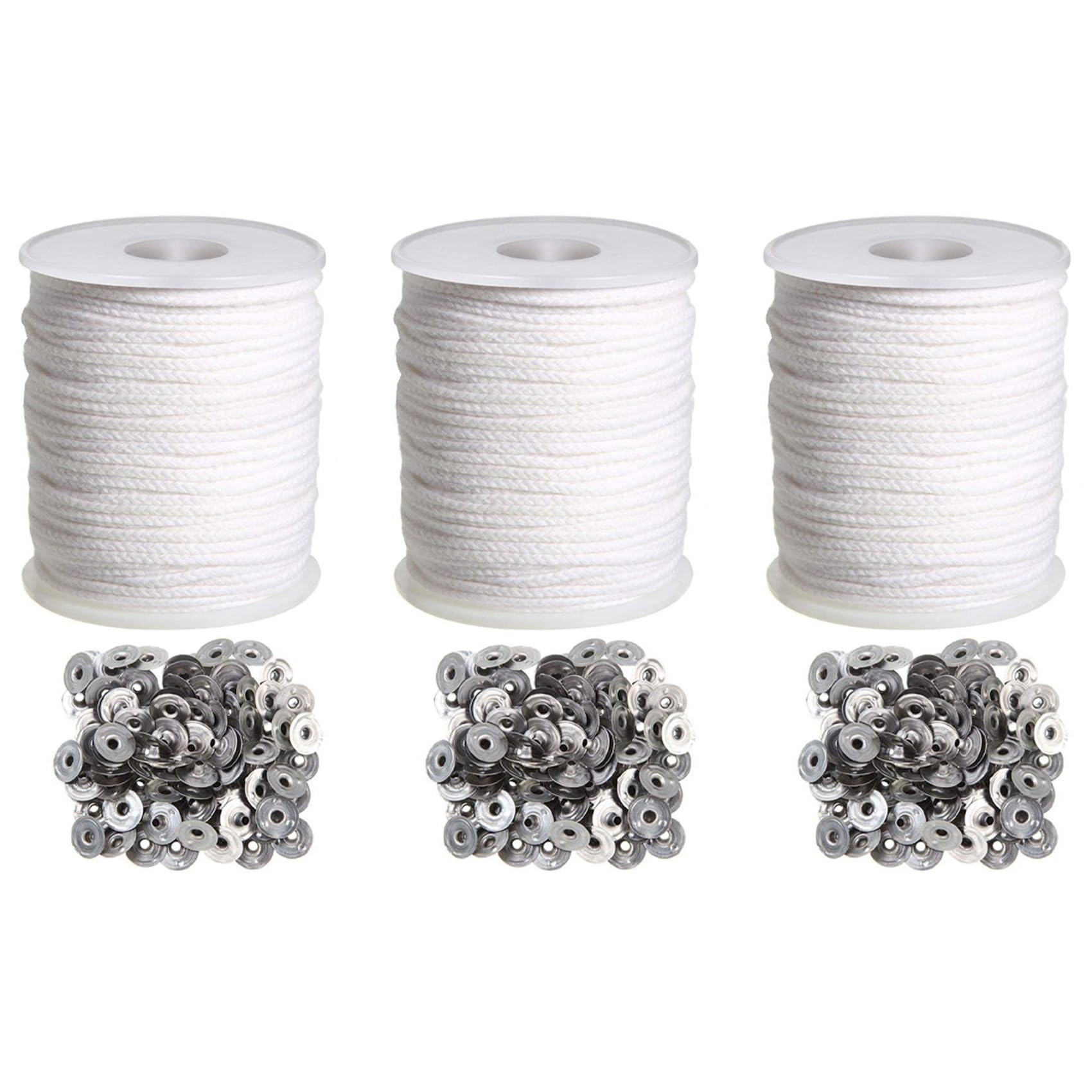 Hndhbfgrt Candle DIY Tools Set, 3 Roll 200Ft/61M Cotton Candle Wick Core with 300 Pcs Candle Wick Sustainer for Candle Making Kit