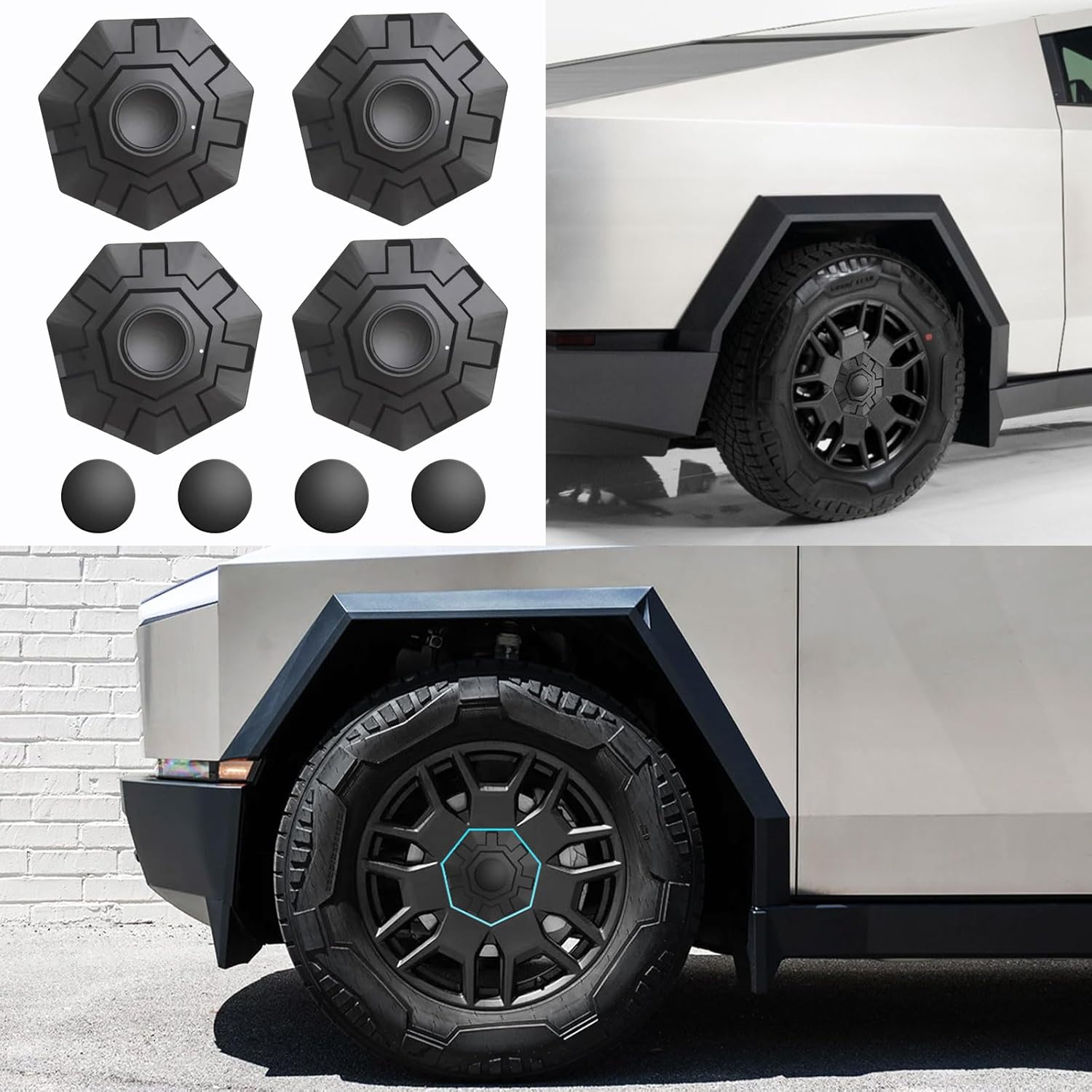2025 Tesla Cybertruck Wheel Hub Center Caps Wheel Protection Cybertruck Hubcaps Wheel Center Caps for 2024 2025 Tesla Cybertruck Accessories (8PCS) Gear Pattern