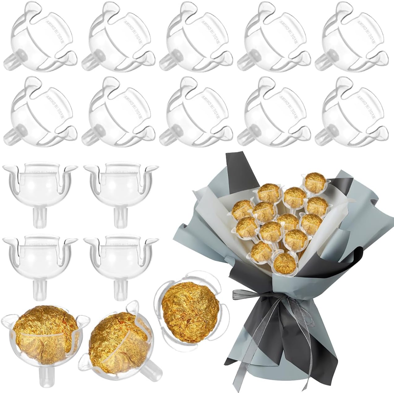 Beavorty 50pcs Clear Chocolate Holder for Bouquet Clear Chocolate Holder Chocolate Bouquet Base Chocolate Fixed Base Candy Flower Packaging Case Support for Valentines Day Floral Arrangement Wedding