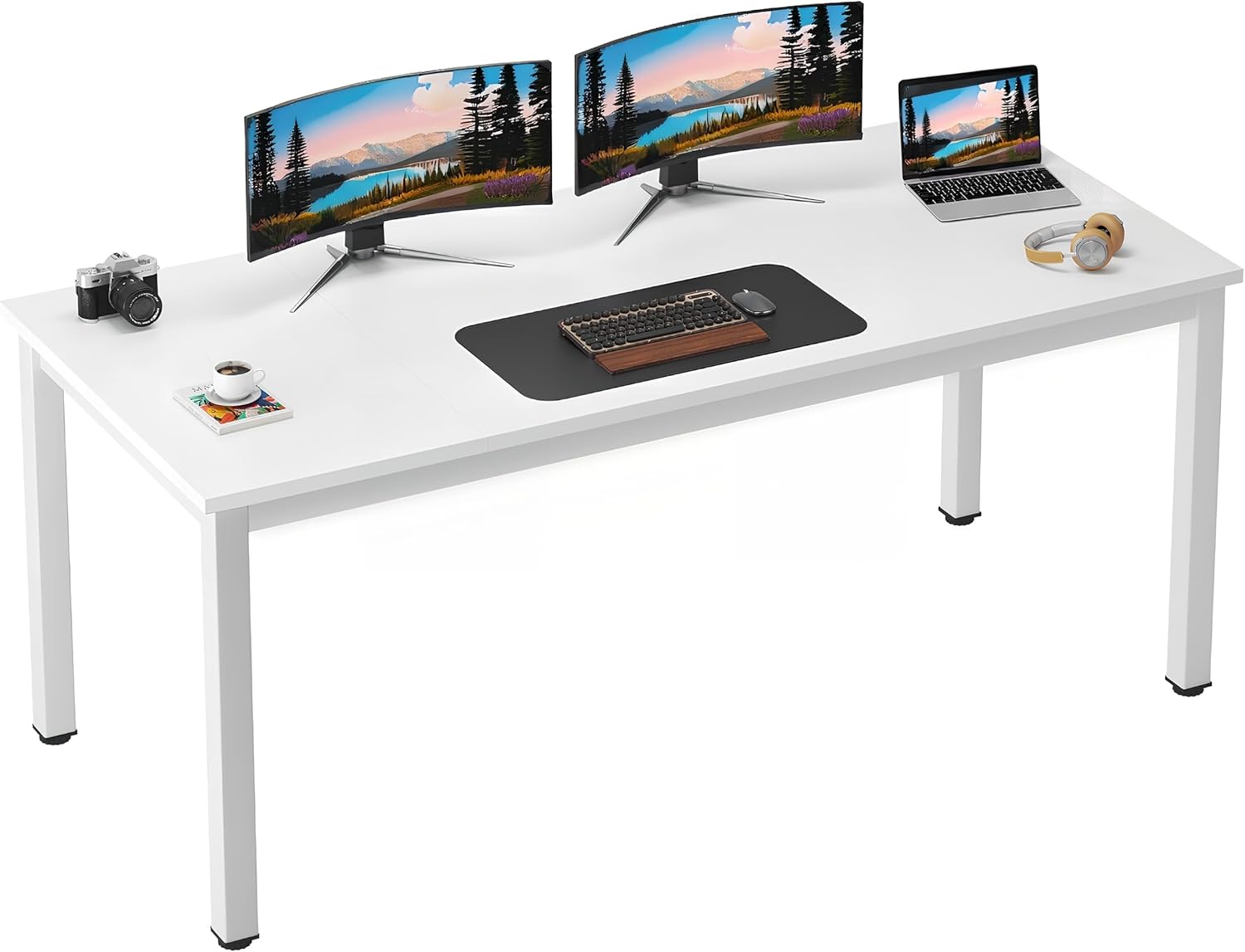 Need Large Computer Desk, 70.8 Inch Study Student Writing Desk, Simple Style PC Workstation with White Metal Frame for Home Bedroom, White