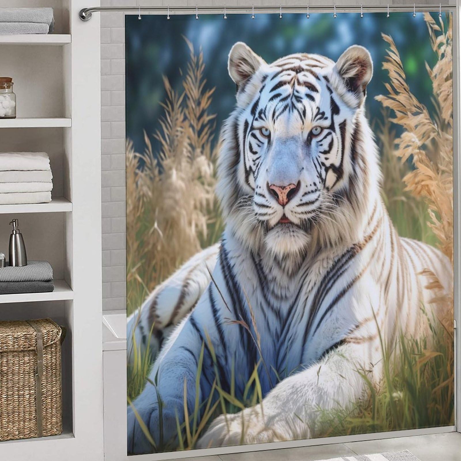 Rideau de douche tigre imperméable pour salle de bain 183x183 cm