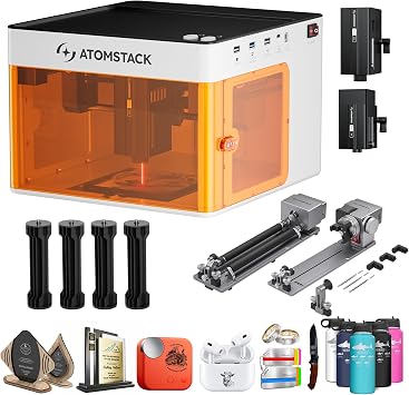 ATOMSTACK P1 Dual Laser Engraver, Rotary Roller Set R8 And R6 + H5, for Stainless Steel, Black Acrylic, Plastic, Portable, 2-in-1 Laser Dual Engraver