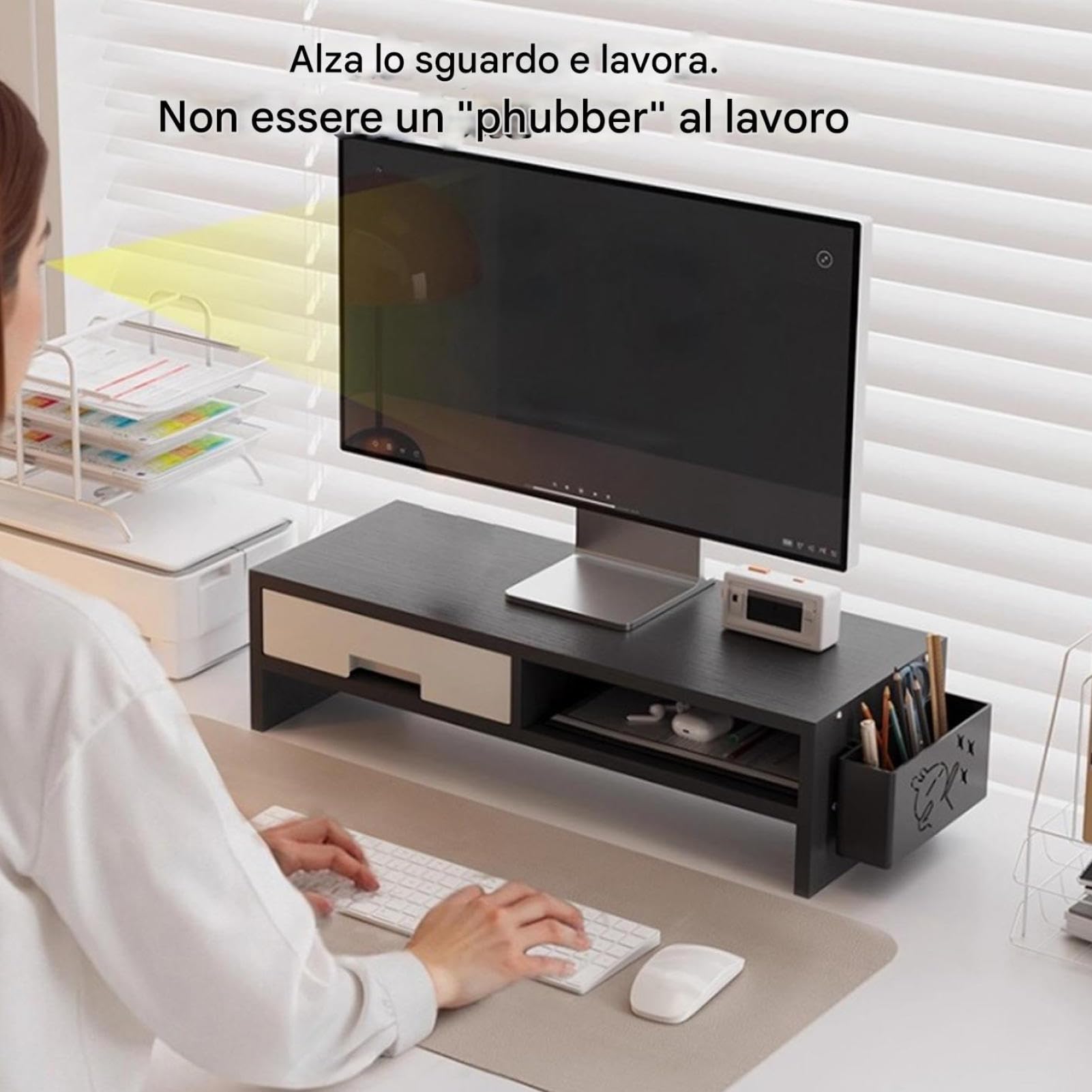Supporto Per Monitor Da Scrivania - Organizer Ergonomico A Doppio Cassetto, Piattaforma Di Visualizzazione Del Computer Rialzata, Accessorio Multifunzionale Per L'area Di Lavoro | Organizzazione Deskt