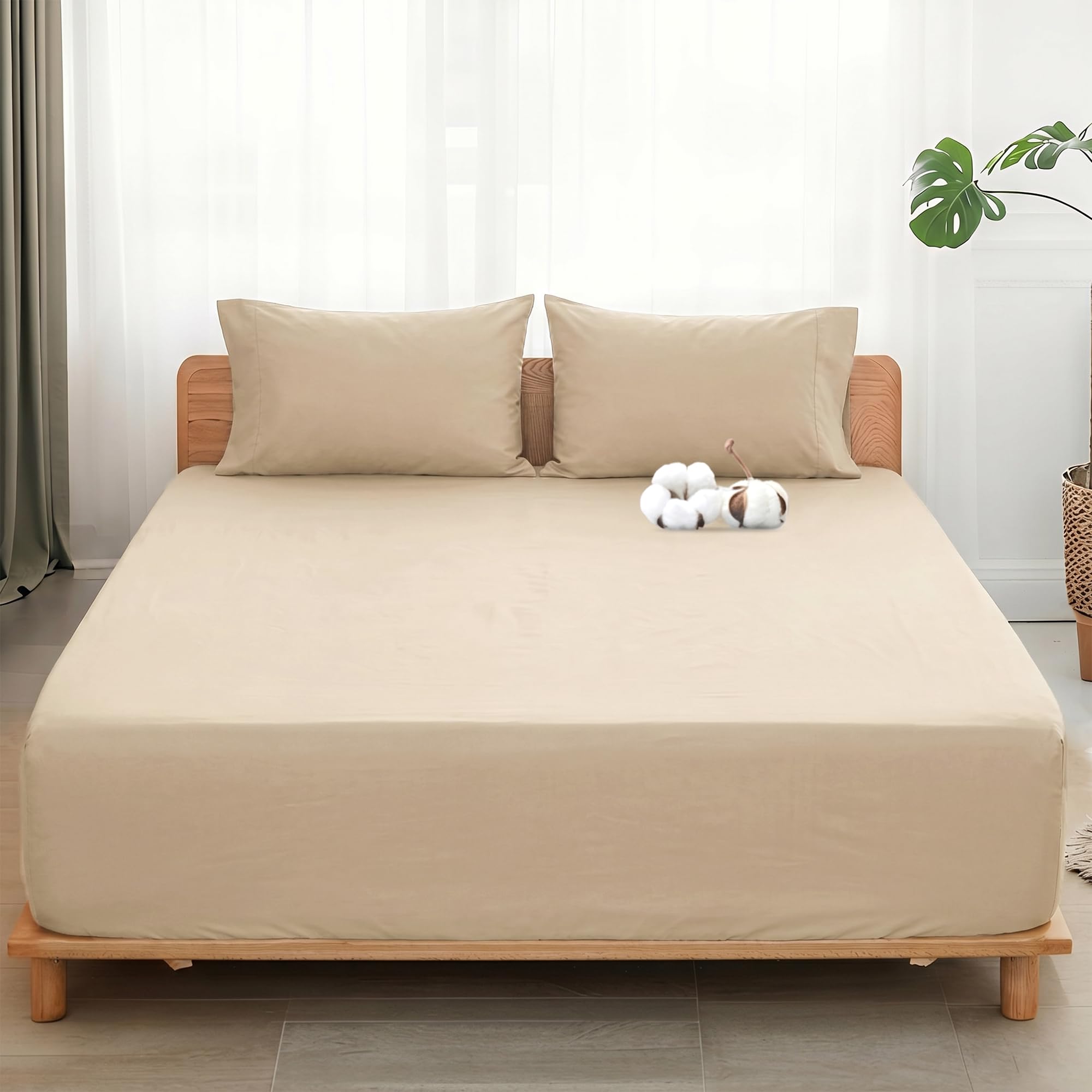 Sylvanora 100% Egyptian Cotton Fitted Sheet - 40cm Extra Deep Pocket with 4 Elastic Corner Straps - Breathable & Comfortable King Bed Sheet (150x200cm) - Luxury Hotel Quality (Sandshell, King) โ image 1