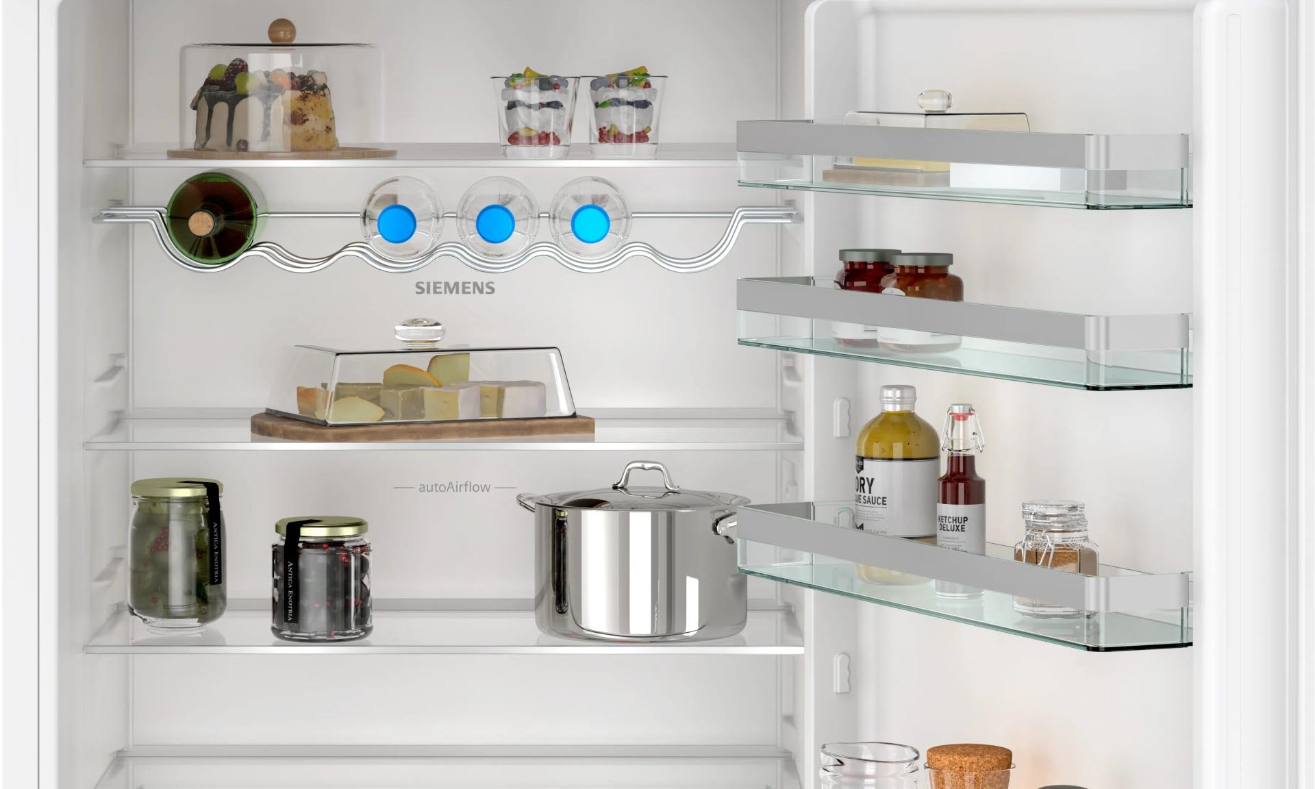Siemens KB96NVFE0 iQ300 inteligentna lodówko-zamrażarka do zabudowy, zawias płaski, 193,5 x 70,8 cm, chłodzenie 285 l + zamrażanie 98 l, funkcja NoFrost, światło LED, półki z bezpiecznego szkła,