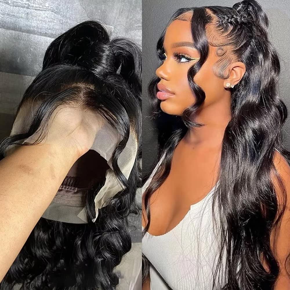 ten chopsticks 360 HD Lace Frontal Wig 14 Inch Body Wave HD Transparent Lace Front Wig 150% Brazilian Wet And Wavy 360 HD Lace Human Hair Glueless Wigs Pre Plucked with Baby Hair Natural Color