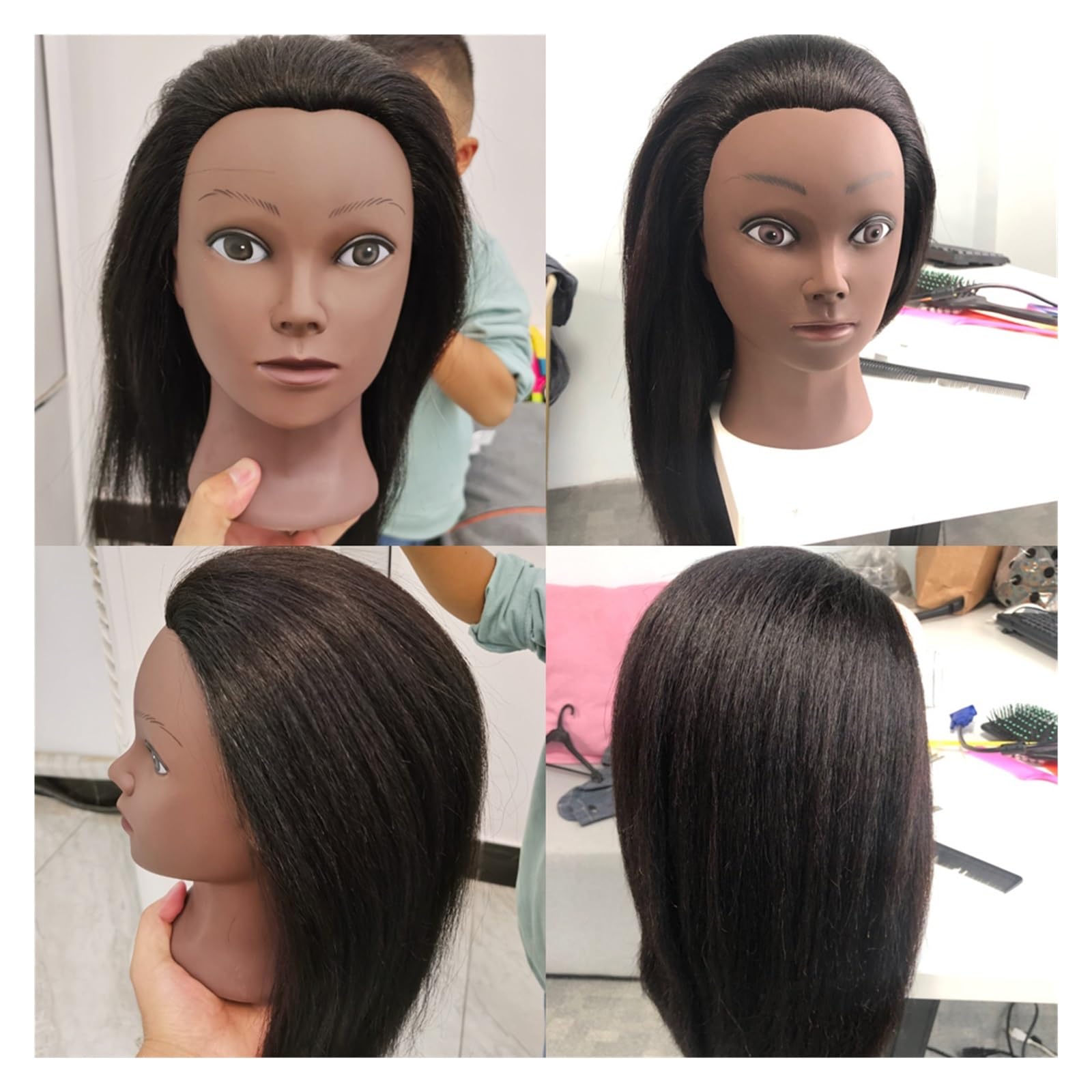 Köpfe mit echtem Haar | Mit verstellbarem Stativ-Trainingskopf for Friseurpuppen for Üben des Styling-Flechtes(14inch)
