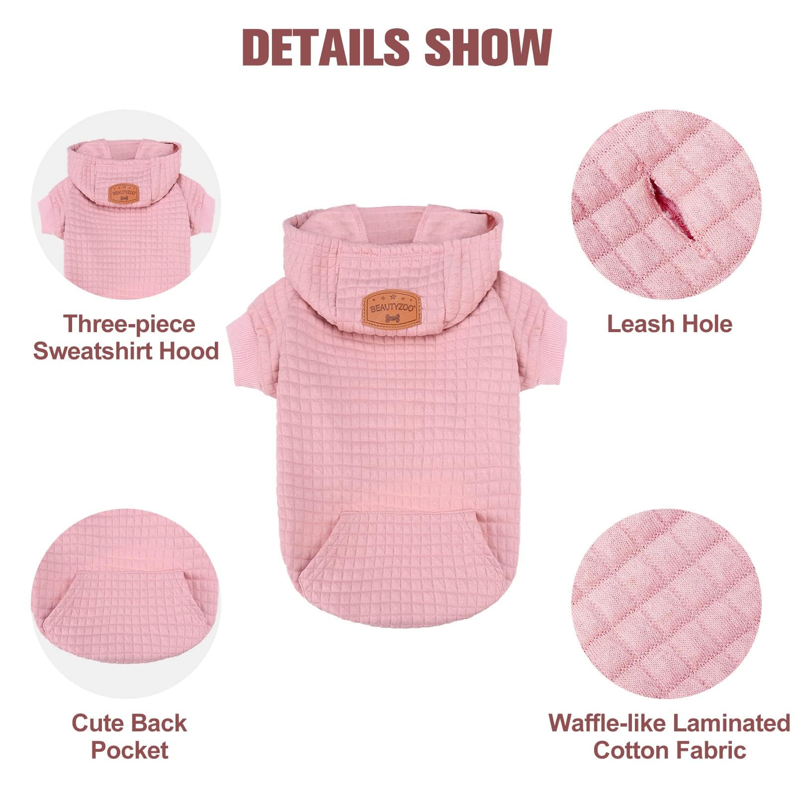 BEAUTYZOO Bluza z kapturem dla małego psa, sweter z kieszeniami, ubrania dla małych, średnich psów, chłopców, dziewczynek, przypominające gofry, laminowane bawełniane płaszcze dla zwierząt domowych z