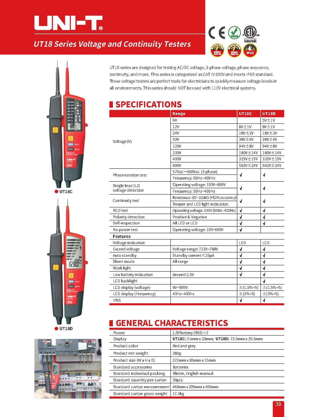UNI-T UT18C RCD Handheld Digital Multimeter 690V Display Continunity Voltmeter