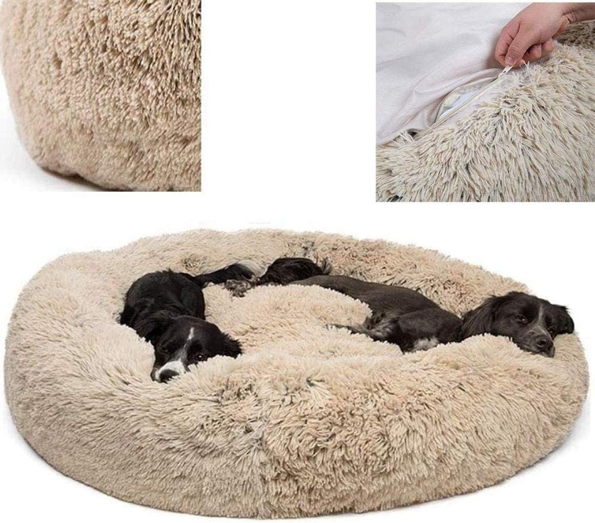 BAOFIDog Bed Pet Bolster Bed Kennel Cat Cushion Bed Marshmallow Pet Bed Large Ultra Soft Plush Donut Cuddler Round Dog Nest Bed Machine Washable And Non-Slip Pet Calming Warm Bed,Beige,3XL,110CM