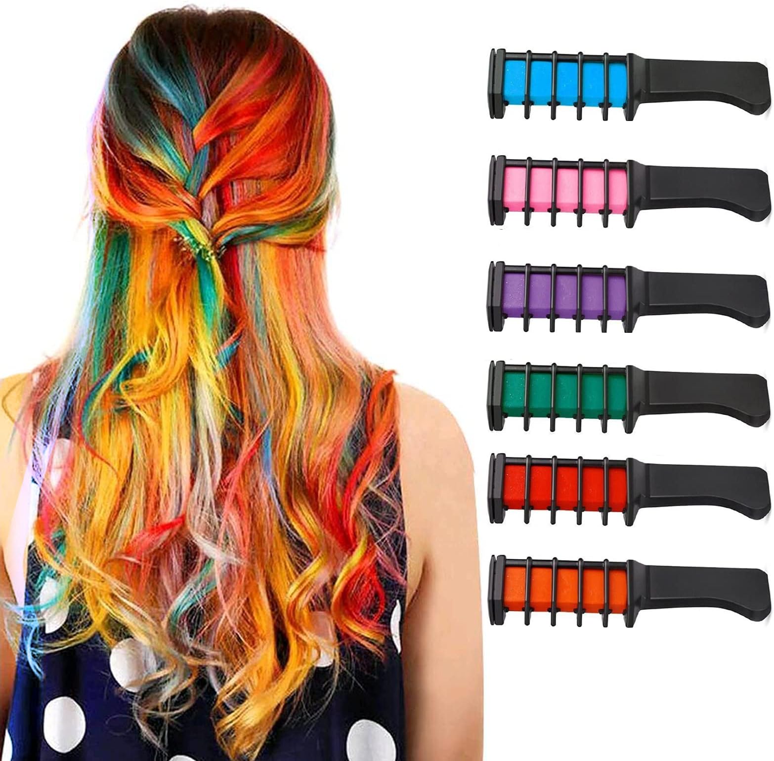 NEW Hair Chalk Comb ,Washable Temporary Hair Color Dye for Girls Age 4 5 6 7 8 9 10,Girls Kids For New Year, Birthday Party, Cosplay 6Pcs