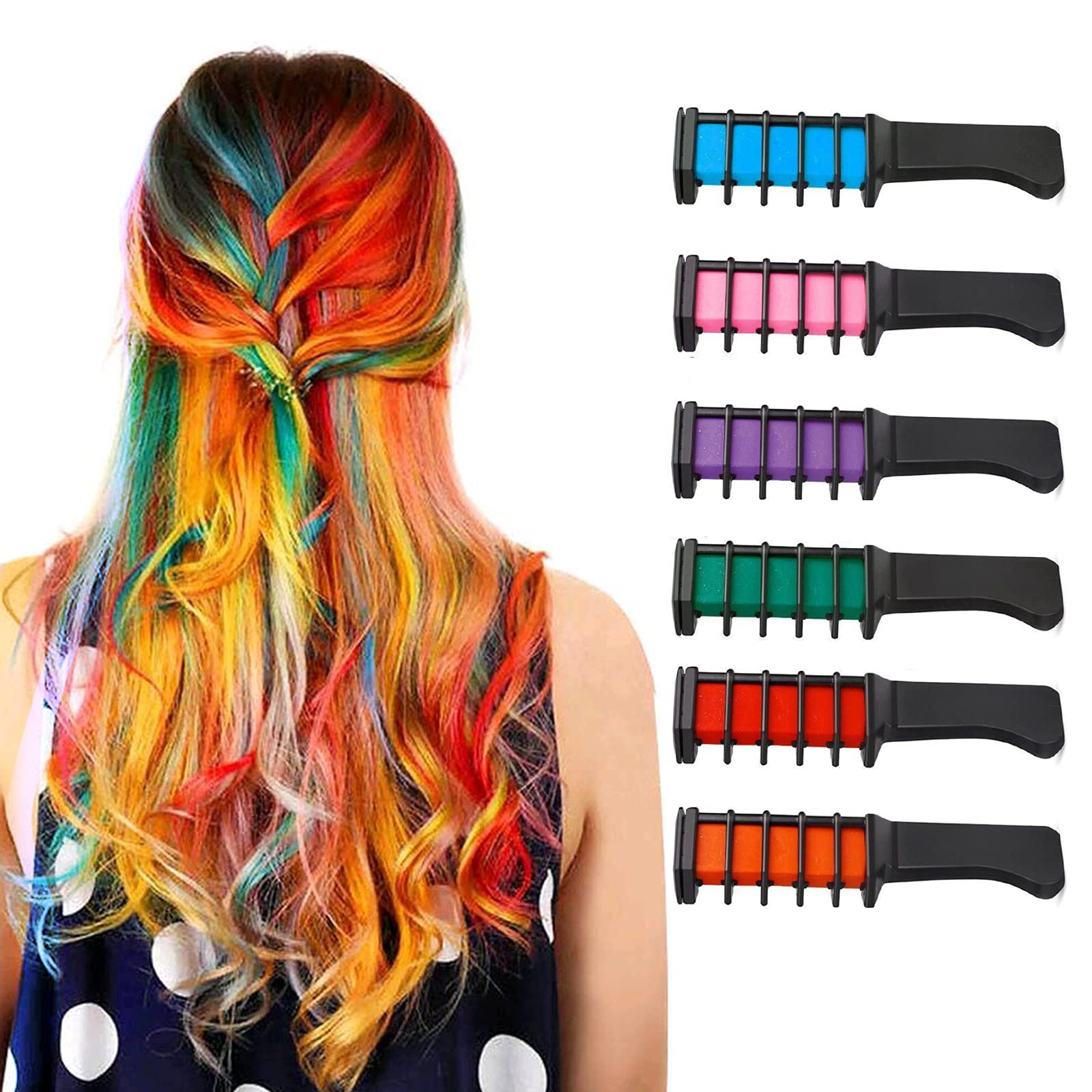 NEW Hair Chalk Comb ,Washable Temporary Hair Color Dye for Girls Age 4 5 6 7 8 9 10,Girls Kids For New Year, Birthday Party, Cosplay 6Pcs