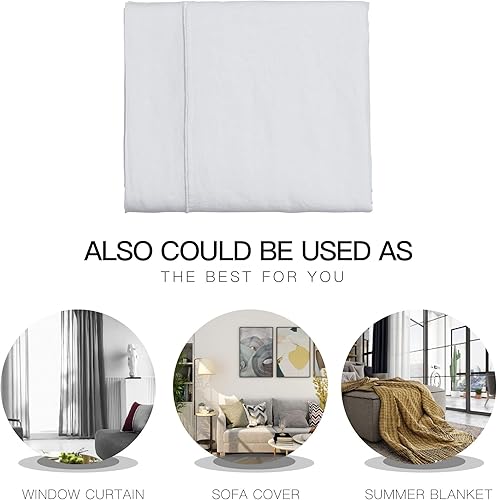 Miniatura 6 de Simple&Opulence Sábana encimera de lino francés con borde bordado, ropa de cama de lino 100% lavado a la piedra, tamaño King (108 x 102 pulgadas),