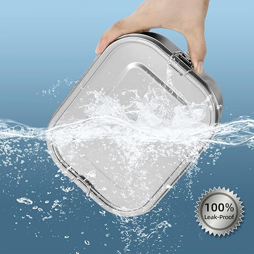 Miniatura 3 de UPTRUST Lonchera Bento de acero inoxidable, 5 compartimentos, contenedor grande de metal de 47.3 fl oz, para niños o adultos, con clips bloqueables