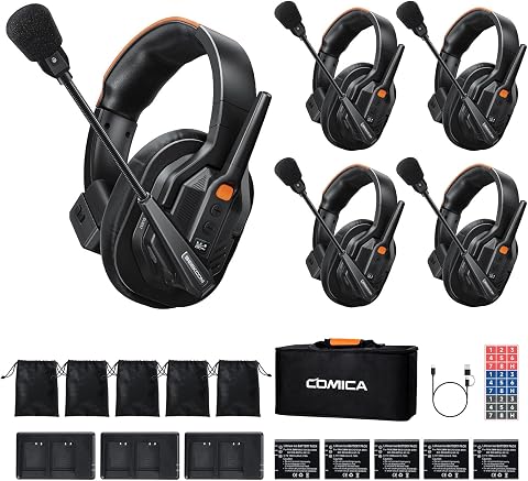 COMICA Seekcom S1 Wireless Intercom Headset System, 2.4GHz, 5 Sets