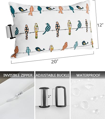 Miniatura 3 de Paquete de 4 fundas de almohada lumbar, impermeables, para exteriores, diseño de pájaros de color verde azulado y naranja, para patio, playa, 12 x