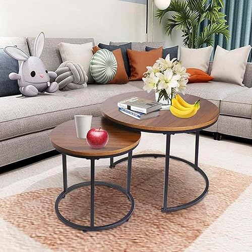 Miniatura 7 de Juego de 2 mesas auxiliares anidadas, mesa auxiliar moderna para sofá para sala de estar, balcón, dormitorio, oficina, juego de mesa auxiliar