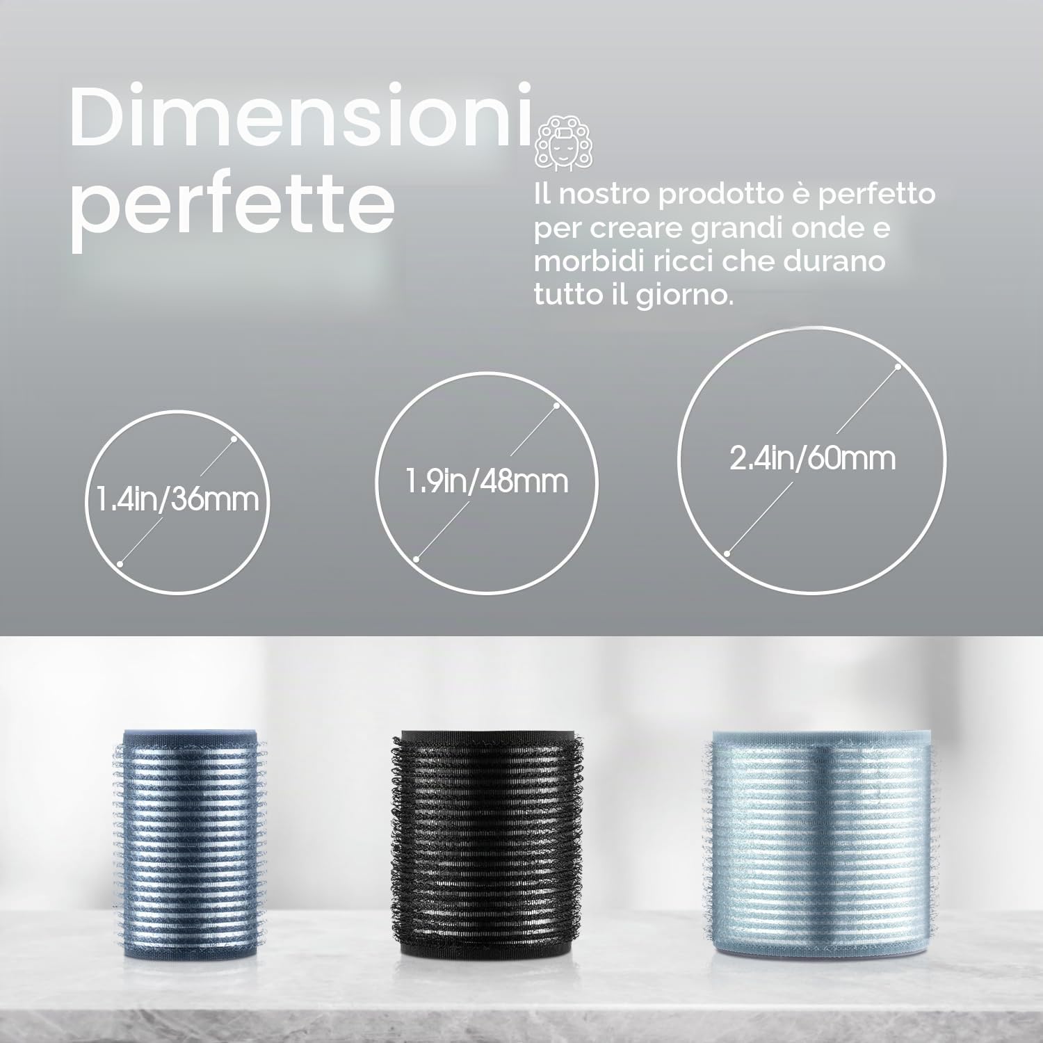 18 Pezzi Bigodini Termici Ceramici,Heatless Hair Curler Rollers,Bigodini Grandi per Volume per Ciuffo Adatto a Donne con Capelli Lunghi e Corti,3 Dimensioni(60,48,36 mm)