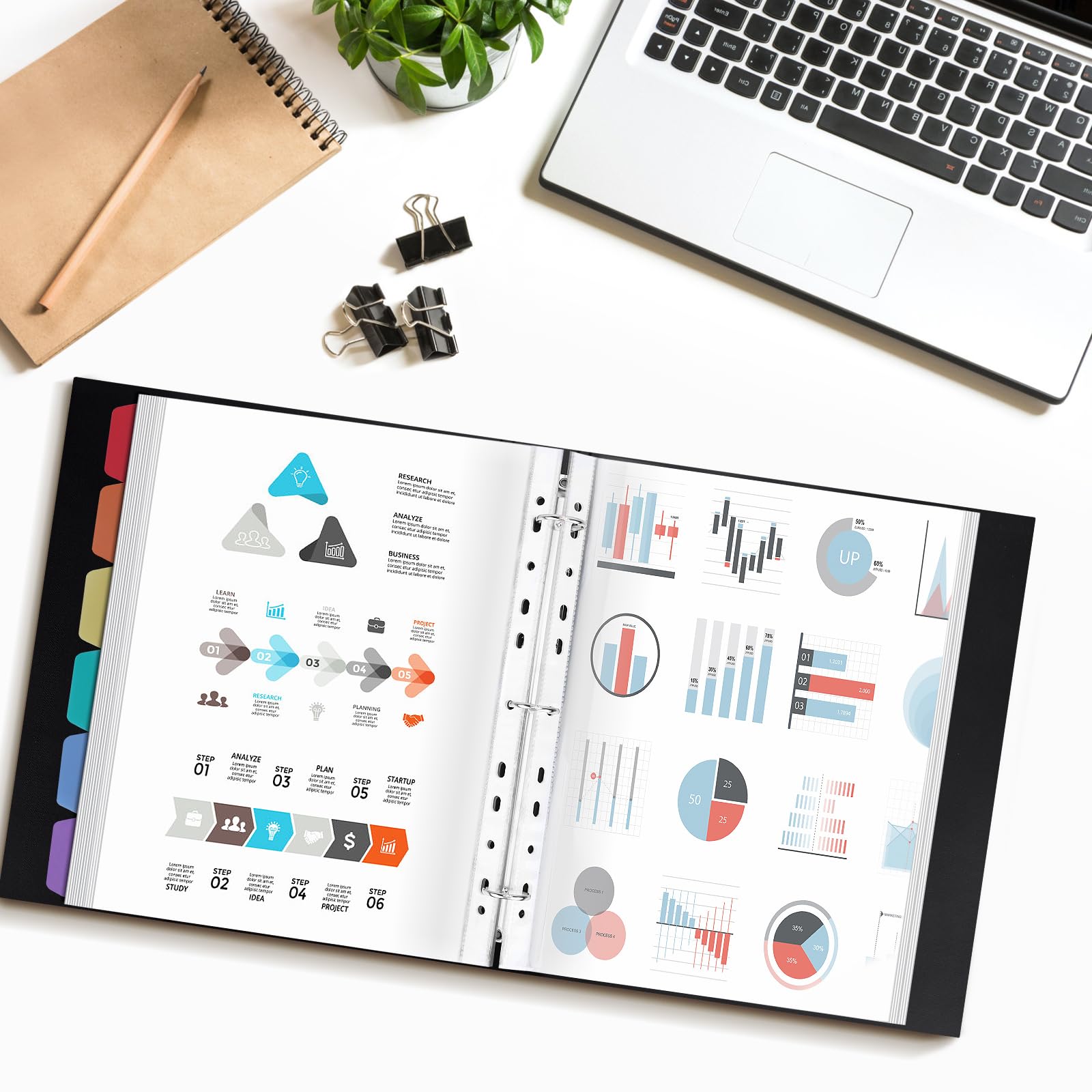 Uquelic Presentation Binder Folder, A4 Display Folder with 100 Punched Pockets, 6 Colorful PP Divider Pages - Image 2