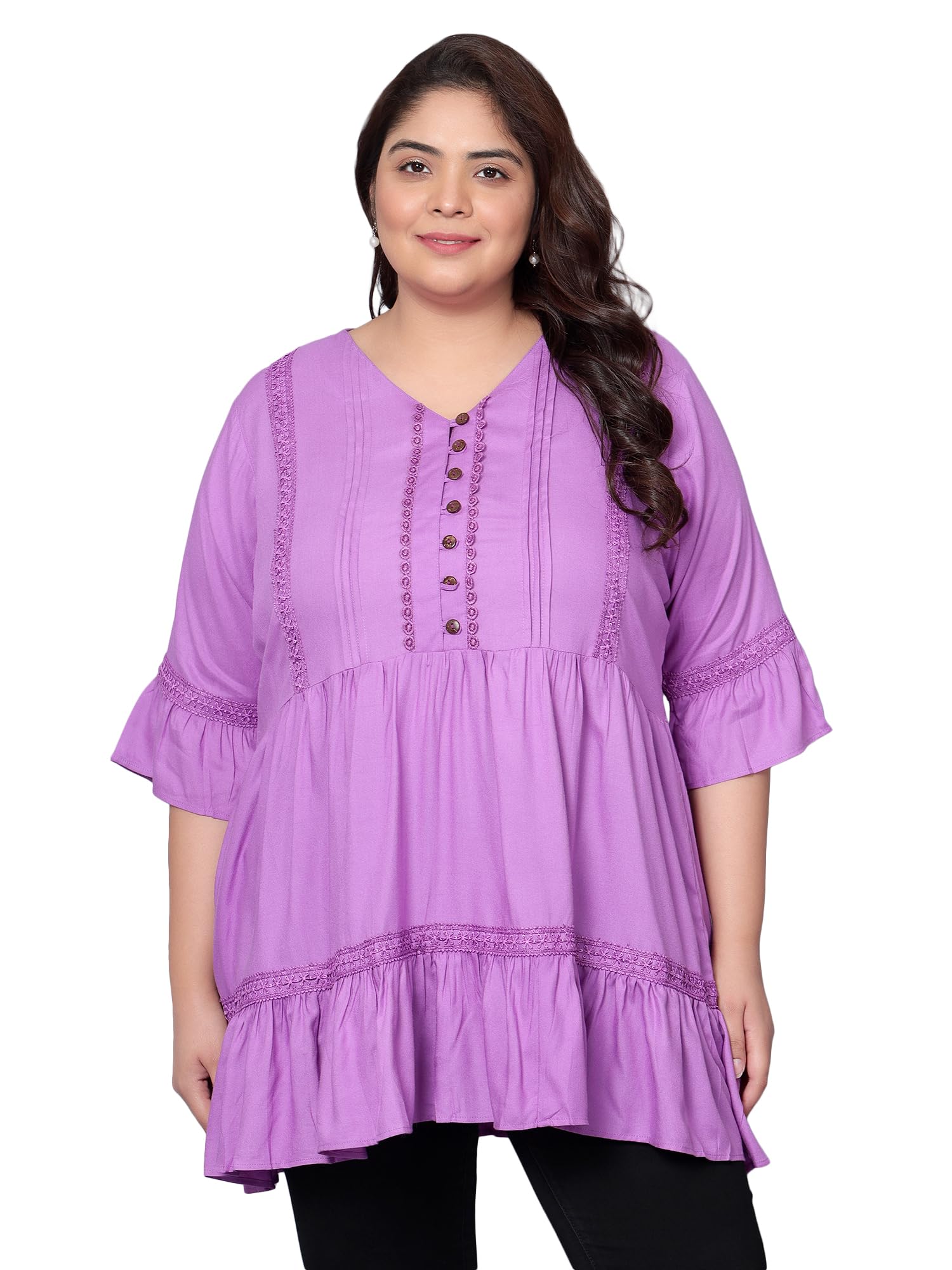 indietoga Women's Plus Size Rayon Tiered Longline Tunic Top with Pockets (2XL to 7XL)-picture-23